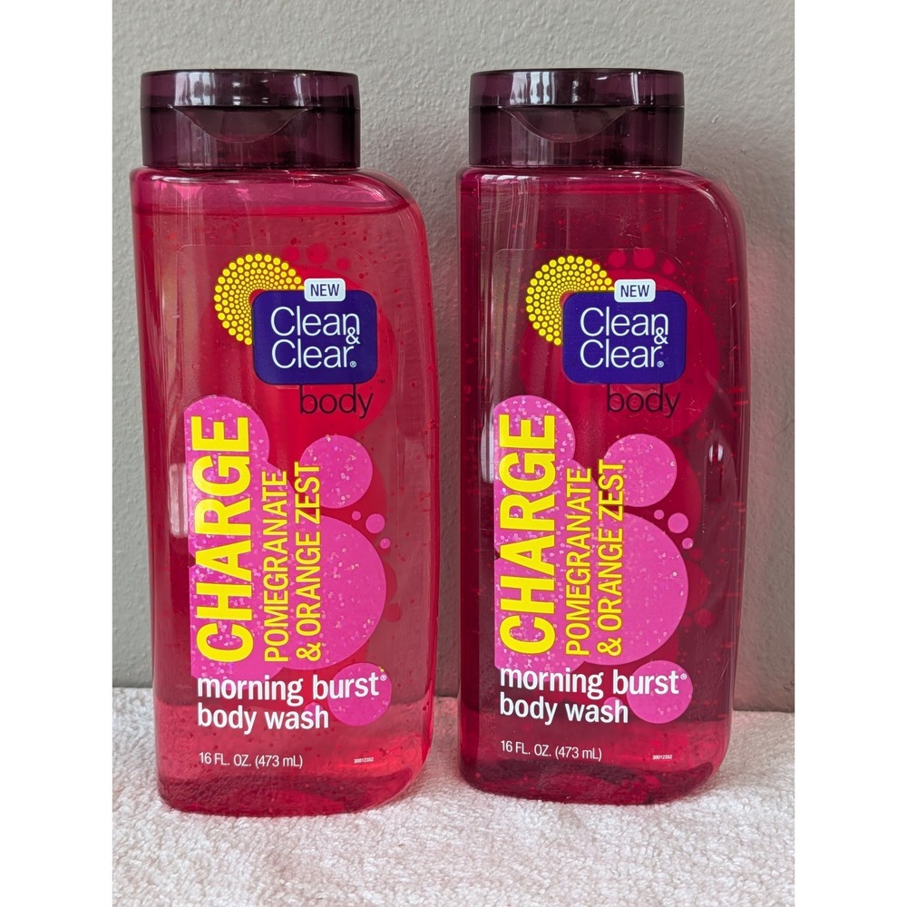 2 Clean & Clear Charge Pomegranate Orange Zest Morning Burst Body Wash 16oz New